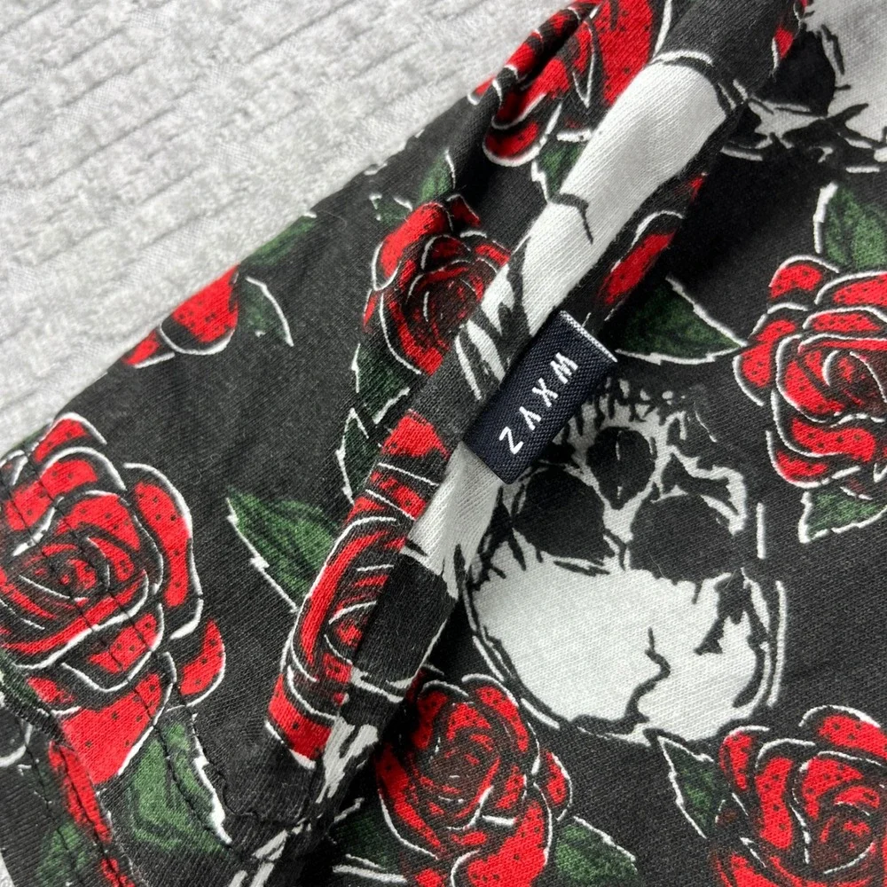Skulls and roses death punk‎ rock/roll Short Sleeve Hoodie Men/Women XL Black